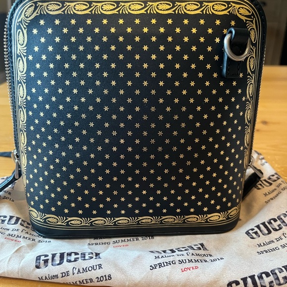 ❤️Black and Gold Gucci printed leather crossbody bag with "GUCCY" in SEGA® font - Picture 2 of 12